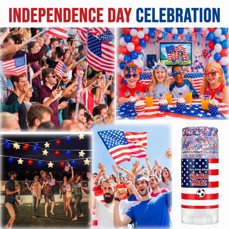 🔥Last Day 50% OFF🦅4th of July Glitter Stick✨🔔Red, White & Blue Body & Hair Sparkle