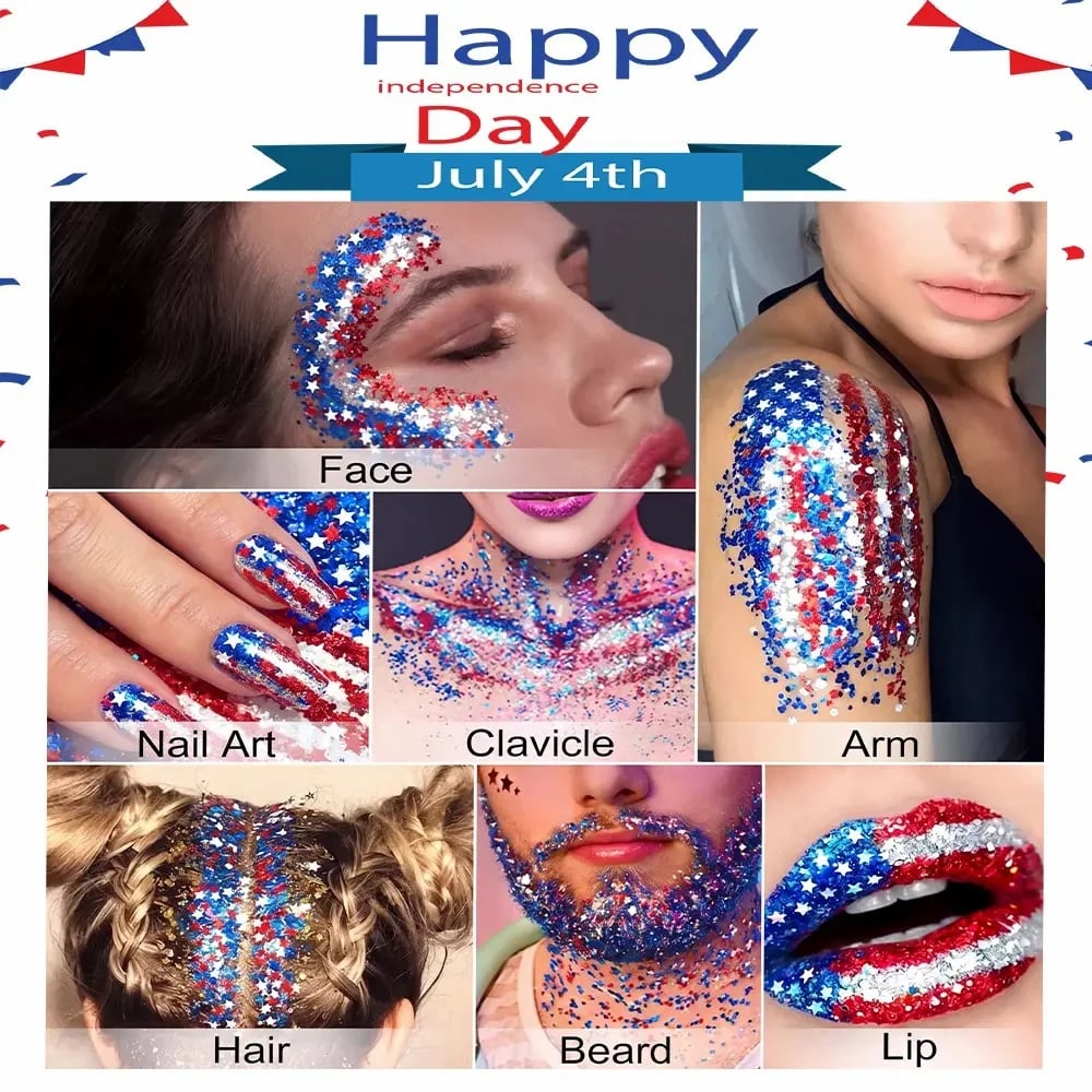 🔥Last Day 50% OFF🦅4th of July Glitter Stick✨🔔Red, White & Blue Body & Hair Sparkle