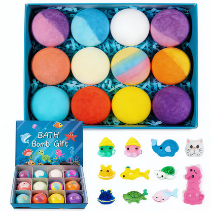 🔥LAST DAY 49% OFF-12-Pack Kids Bath Bombs with Surprise Spring Toys Inside - Easter Basket Stuffers for Boys & Girls - Skin-Soothing Bath Fizzies Gift Set (Ages 3+)