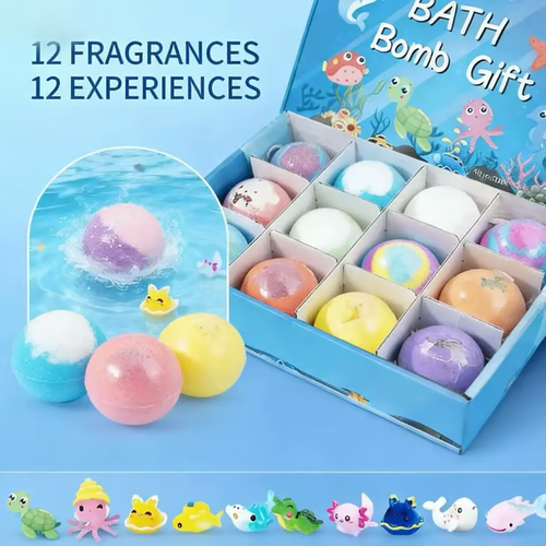 🔥LAST DAY 49% OFF-12-Pack Kids Bath Bombs with Surprise Spring Toys Inside - Easter Basket Stuffers for Boys & Girls - Skin-Soothing Bath Fizzies Gift Set (Ages 3+)